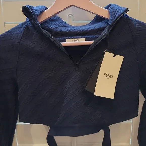 Fendi Top Knitted Fabric Atlhletic Wear Hoodie Cropped - Picture 8 of 11